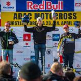 ADAC MX Masters 2016, Fürstlich Drehna, ADAC MX Youngster Cup Siegerehrung, Luca Nijenhuis ( Kawasaki / Niederlande ), Miro Sihvonen ( KTM / Finnland ) und Stefan Ekerold ( Husqvarna / Deutschland )